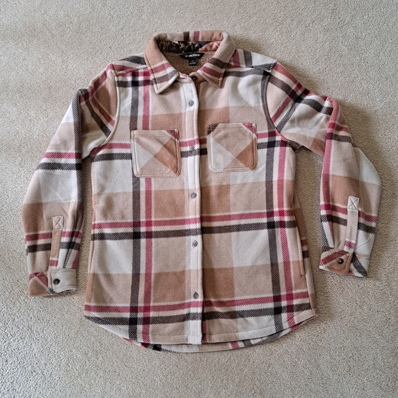 Realtree Plaid Shirt Jacket Women's Small Tan Brown Red Shacket Fleece NWOT - Picture 14 of 14